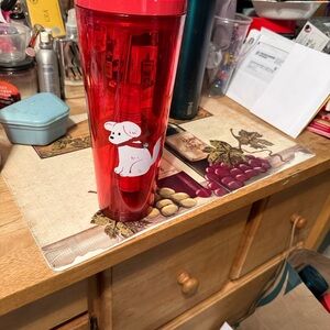 Starbucks Red Tumbler with Dog Design